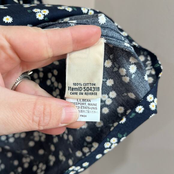 L.L.Bean Wrinkle Free Oxford Shirt 2X Plus Navy Floral Button Down Cotton - Picture 5 of 8